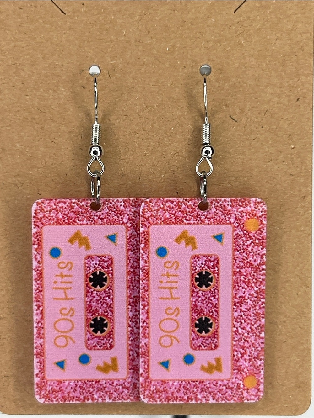 Pink '90s Hits Cassette Tape Dangle Earrings Fashion Jewelry